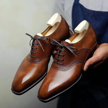 Brown Leather Elowen Brogue Oxfords - Formal Shoes
